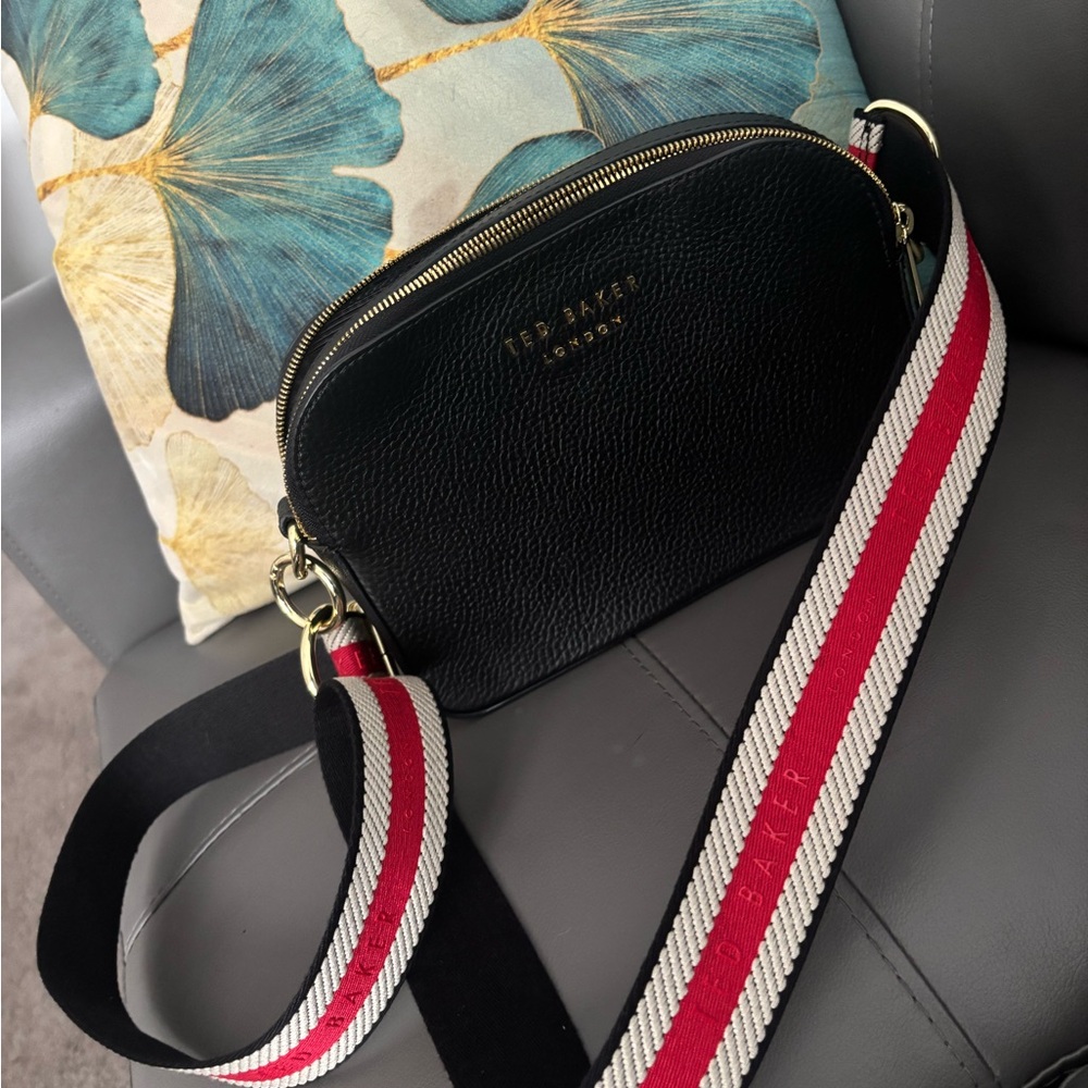 Ted Baker Black Crossbody Bag with Red and White Strap